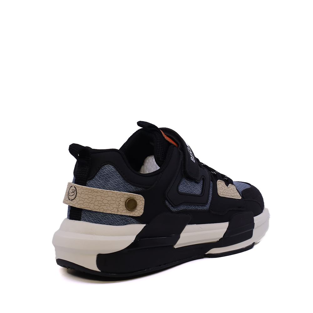 Sneakers baieți Benvenuti negri din piele și  material textil  3791MP023N