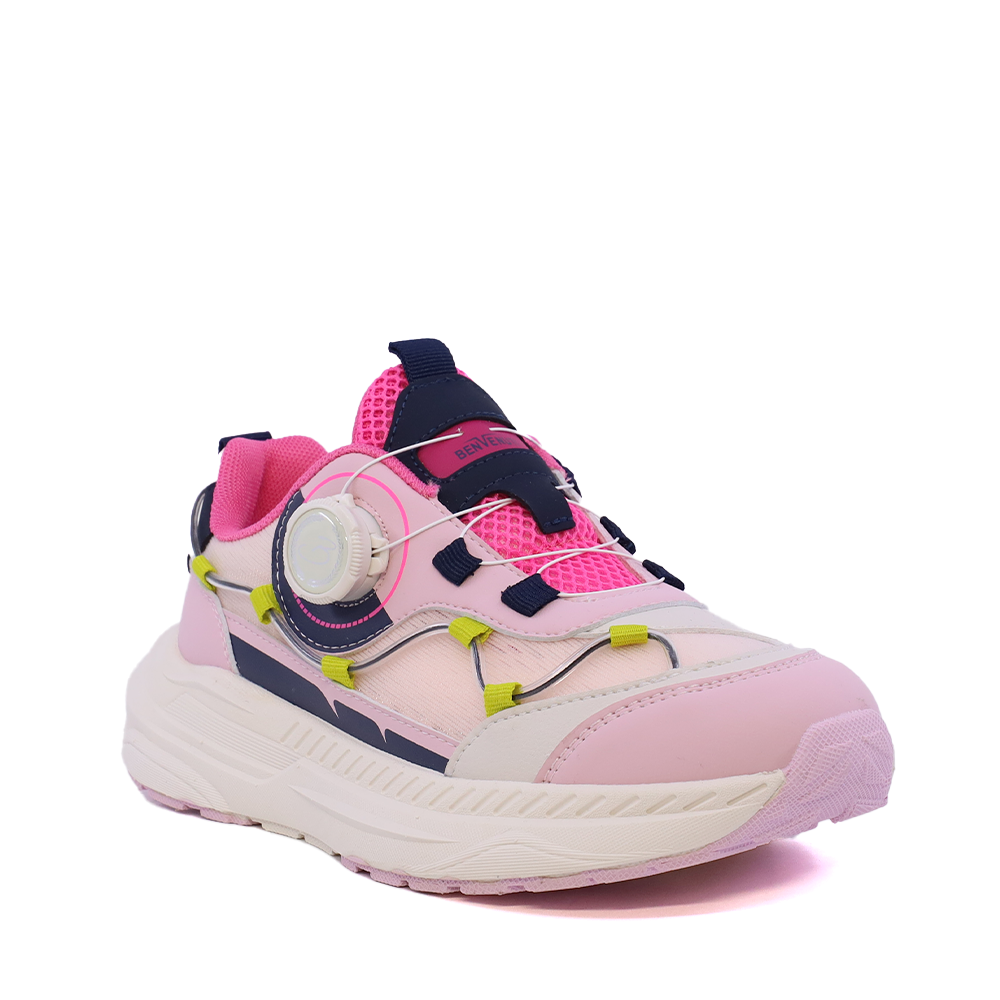 Sneakers fetițe Benvenuti roz din piele și  material textil  3791FP028RO - imagine 2