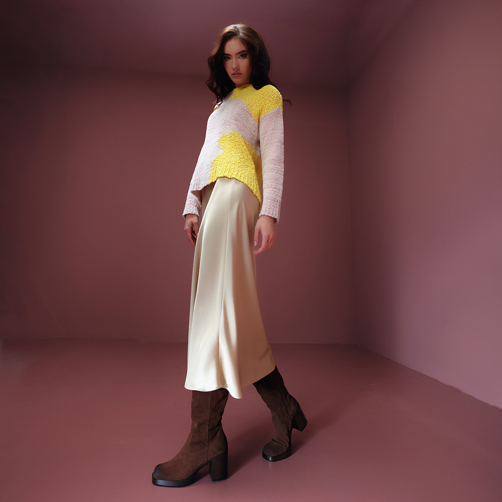 Cizme cu toc gros femei Benvenuti maro din piele întoarsă 680DC27748VM