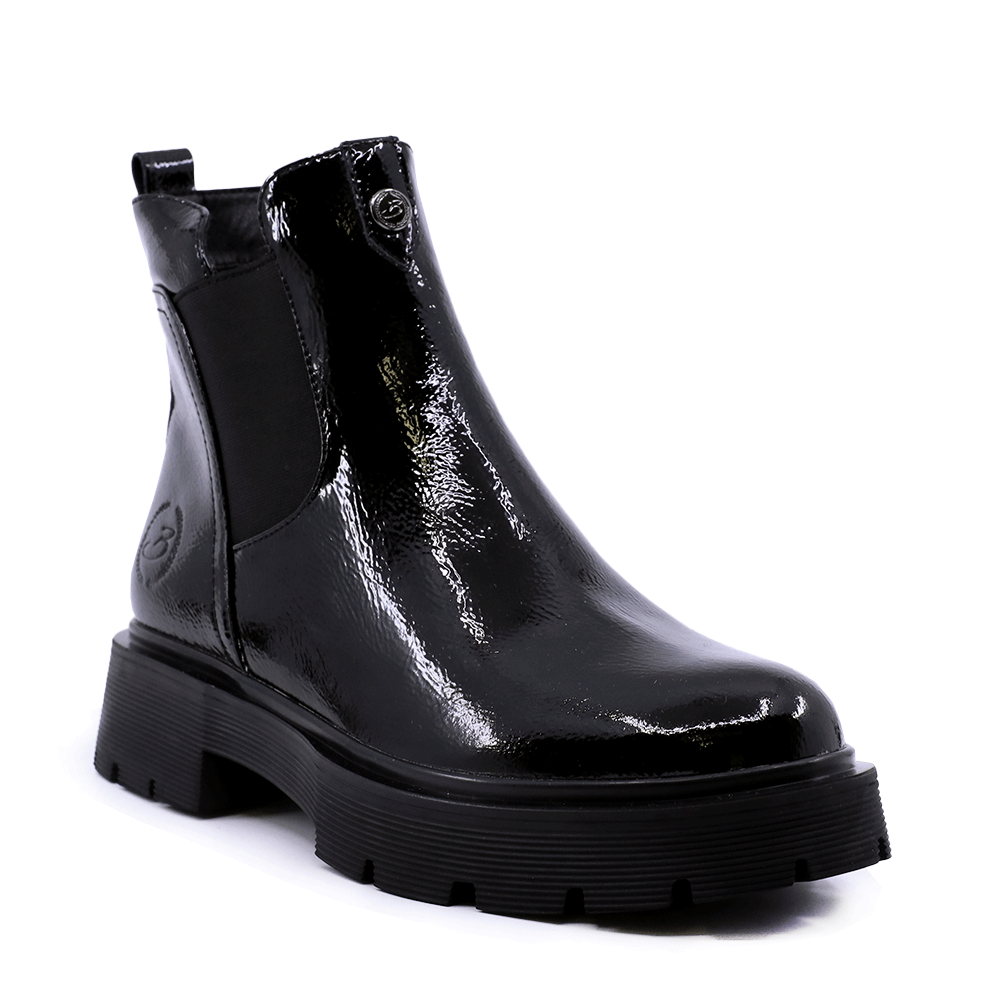 Ghete chelsea femei Benvenuti negre din piele naturală lăcuită 3740DG149LN