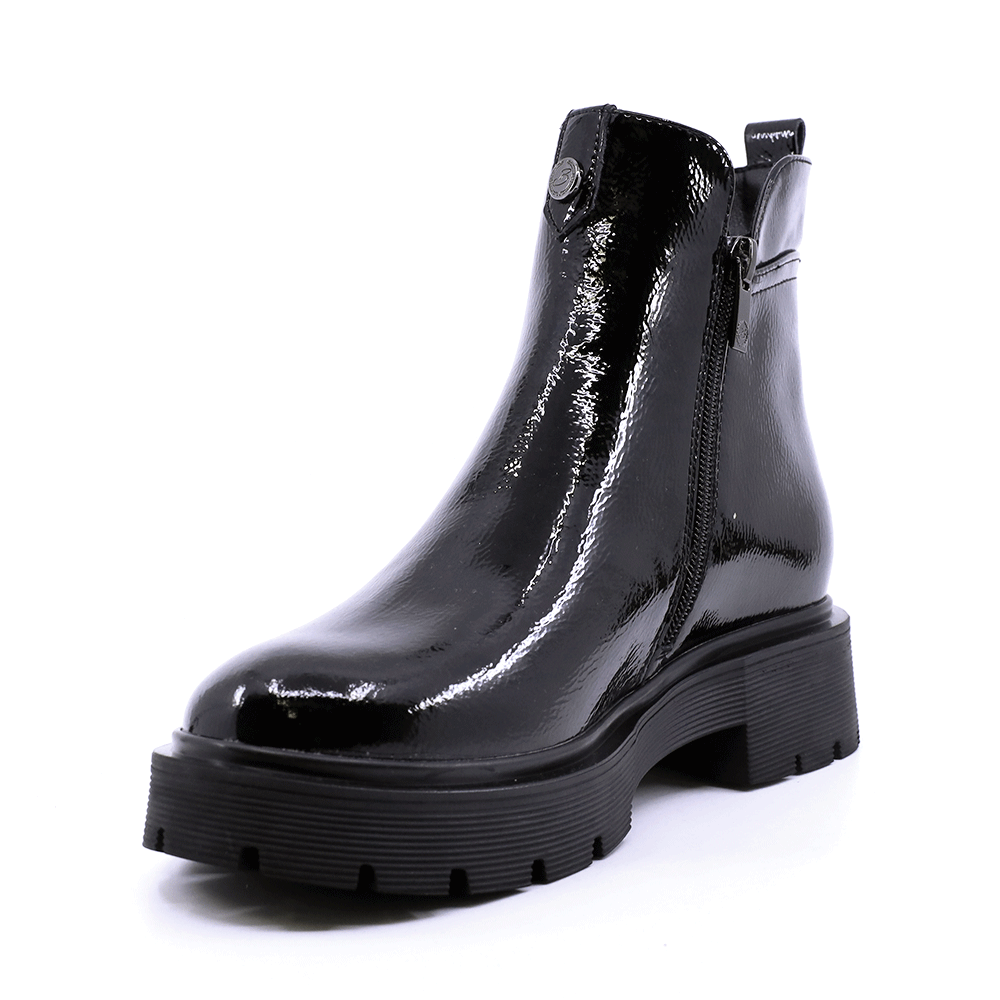 Ghete chelsea femei Benvenuti negre din piele naturală lăcuită 3740DG149LN