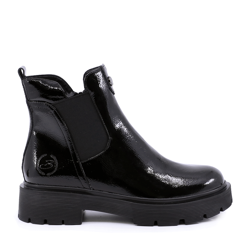 Ghete chelsea femei Benvenuti negre din piele naturală lăcuită 3740DG149LN