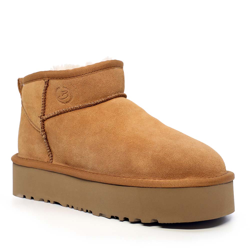 Ghete cu blană naturală femei  Benvenuti cognac din piele întoarsă 3350DG0202VCO