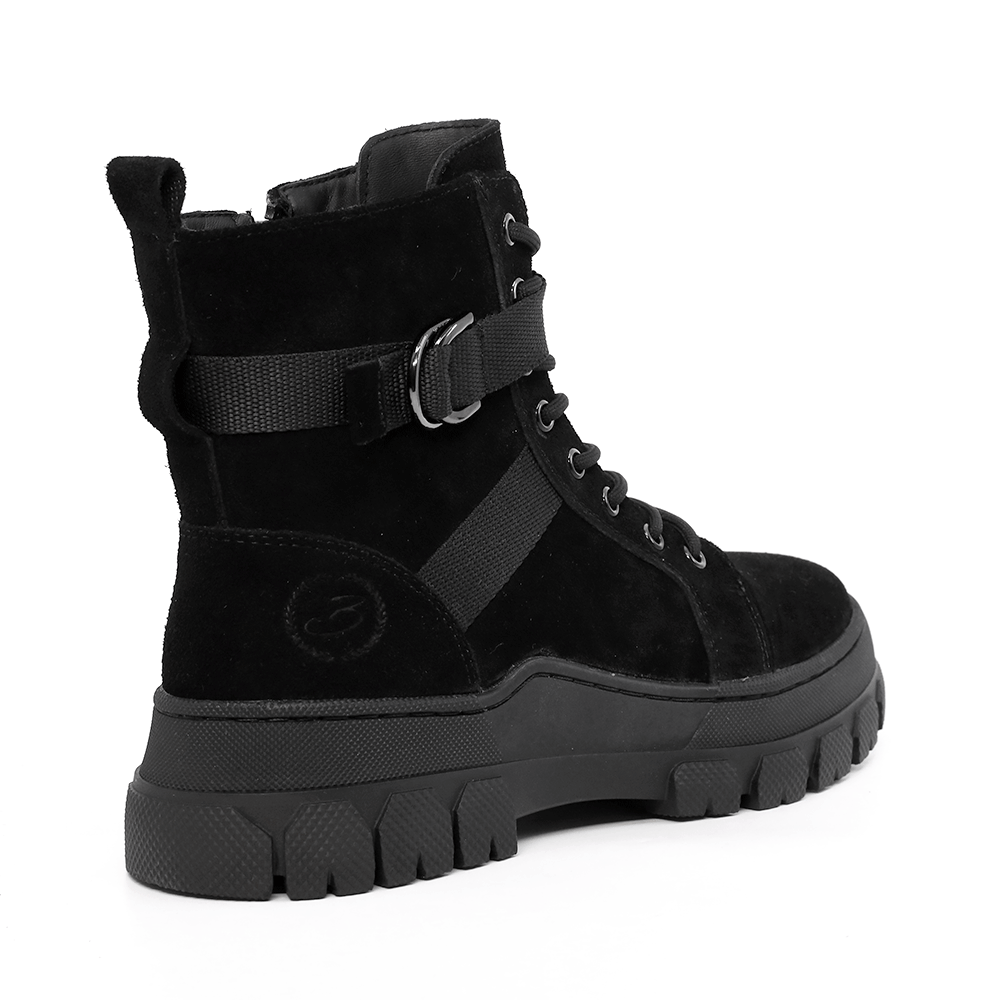 Ghete femei Benvenuti negre din piele întoarsă cu accesorii metalice deco 3740DG013VN