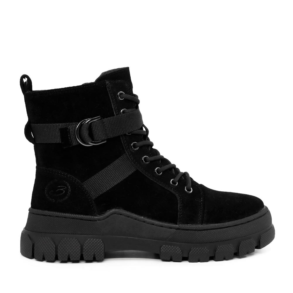 Ghete femei Benvenuti negre din piele întoarsă cu accesorii metalice deco 3740DG013VN