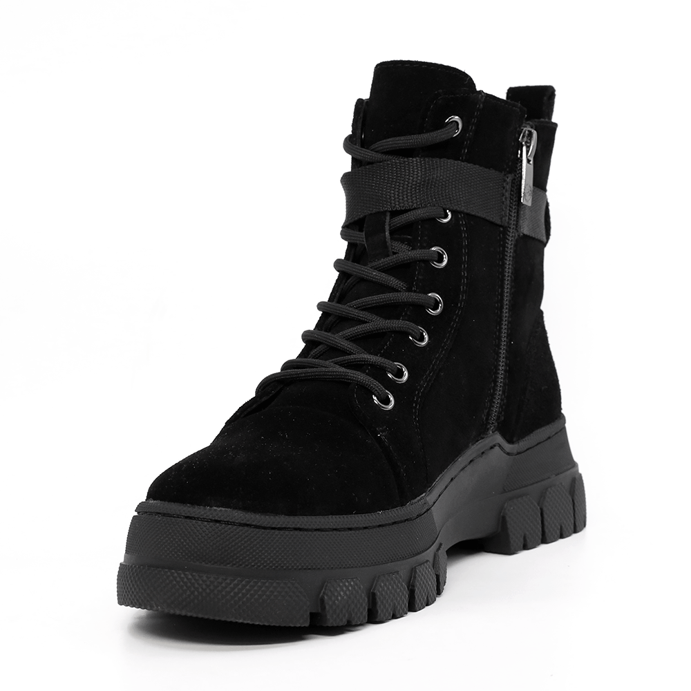 Ghete femei Benvenuti negre din piele întoarsă cu accesorii metalice deco 3740DG013VN