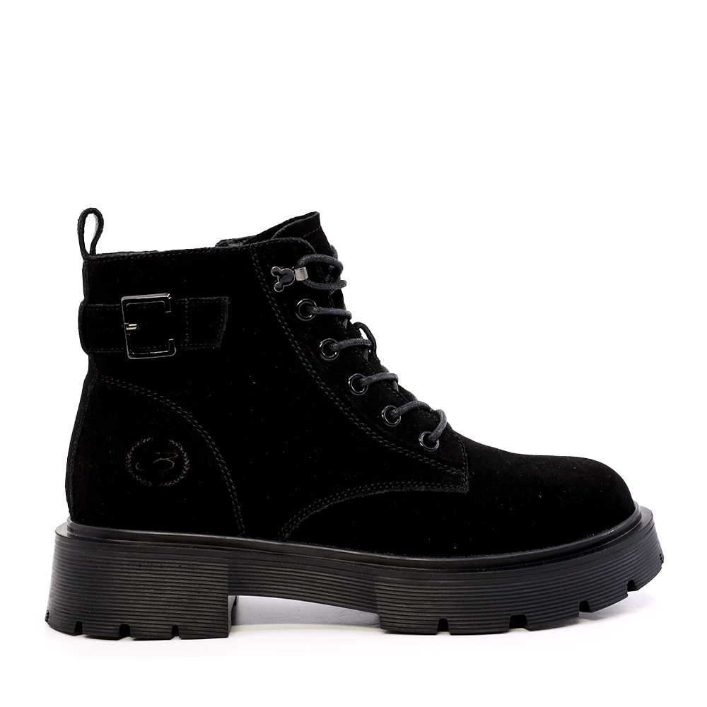 Ghete femei Benvenuti  negre din piele întoarsă cu accesorii metalice deco 3740DG041VN