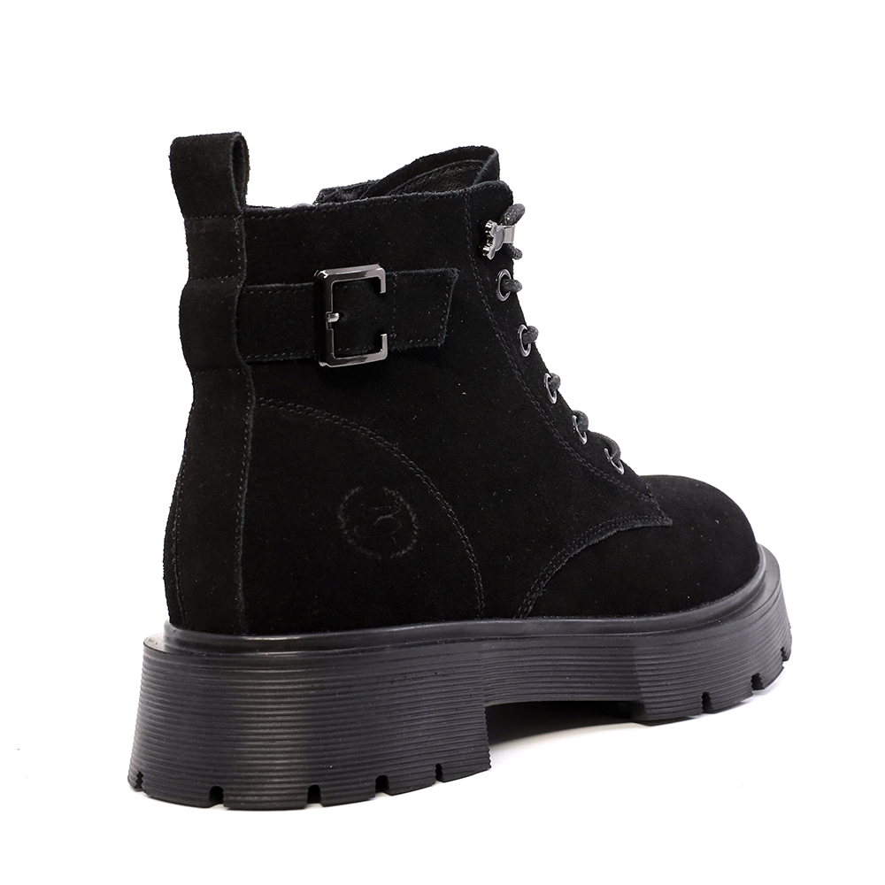 Ghete femei Benvenuti  negre din piele întoarsă cu accesorii metalice deco 3742dg041vn