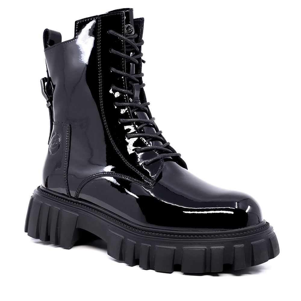 Ghete femei Benvenuti negre din piele lăcuită cu cataramă decorativă 3748DG034LN - 1 | YEO