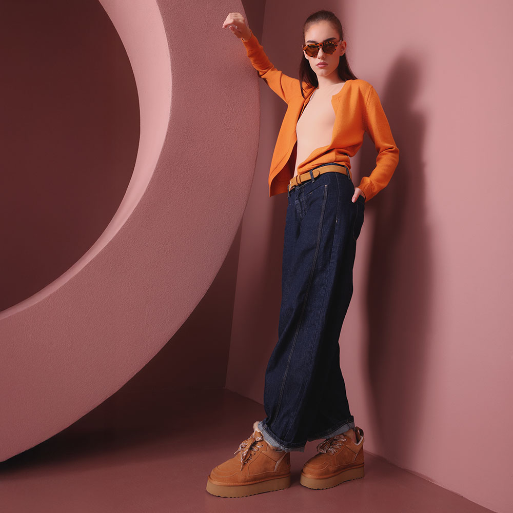 Ghete scurte îmblănite pentru femei Benvenuti maro cognac din piele întoarsă 1270DG2416VCO - 1 | YEO