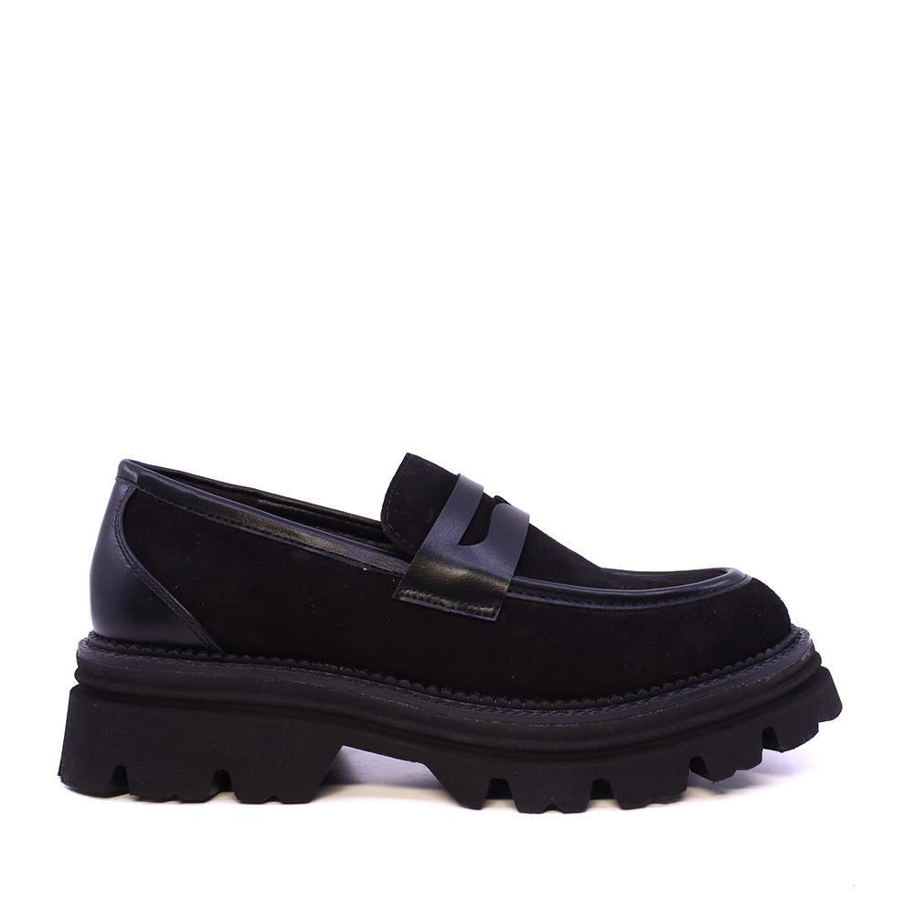 Benvenuti Loafers femei Benvenuti negri din piele întoarsă 3932DM3261VN