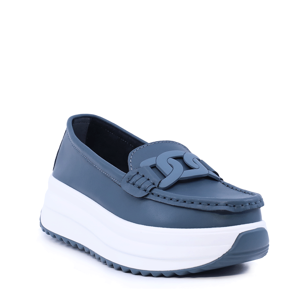 Mocasini femei Benvenuti  albastri  din piele cu accesoriu deco 1941DM026BL - imagine 2