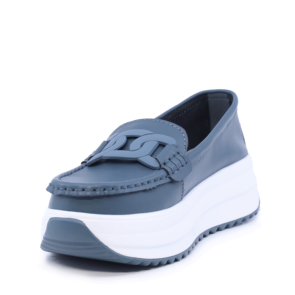 Mocasini femei Benvenuti  albastri  din piele cu accesoriu deco 1941DM026BL