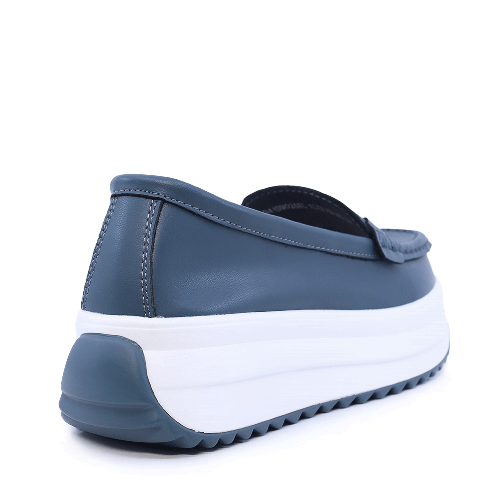 Mocasini femei Benvenuti  albastri  din piele cu accesoriu deco 1941DM026BL