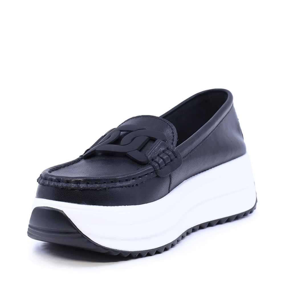 Mocasini femei Benvenuti negri din piele cu accesoriu deco 1941DM026N