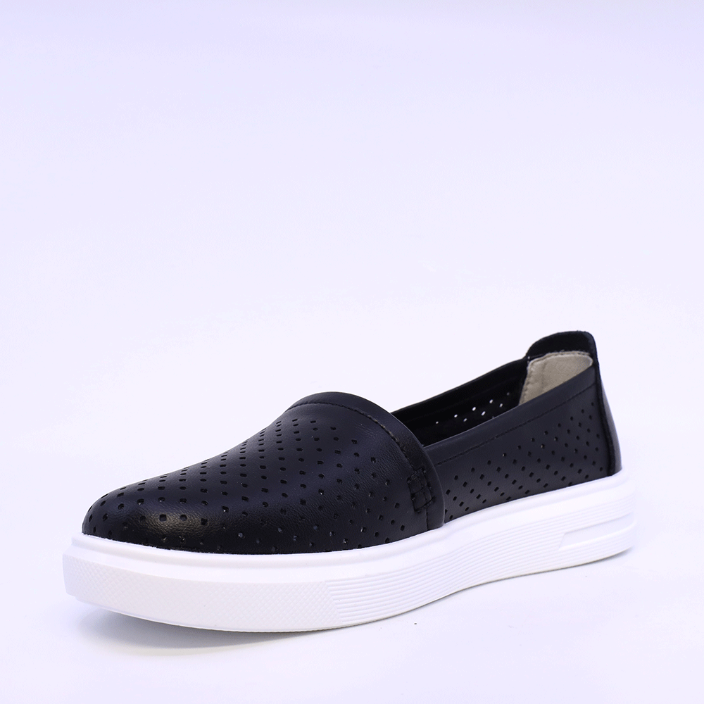 Espadrile ușoare femei Benvenuti negre din piele cu perforații 1539DPF0408N