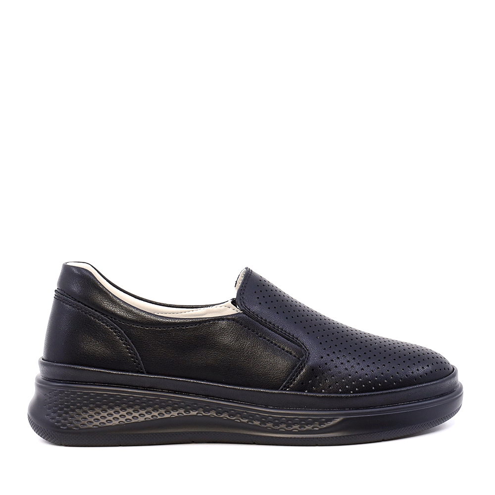 Pantofi perforați cu talpă ușoară femei Benvenuti negri din piele  1311DPF7100N