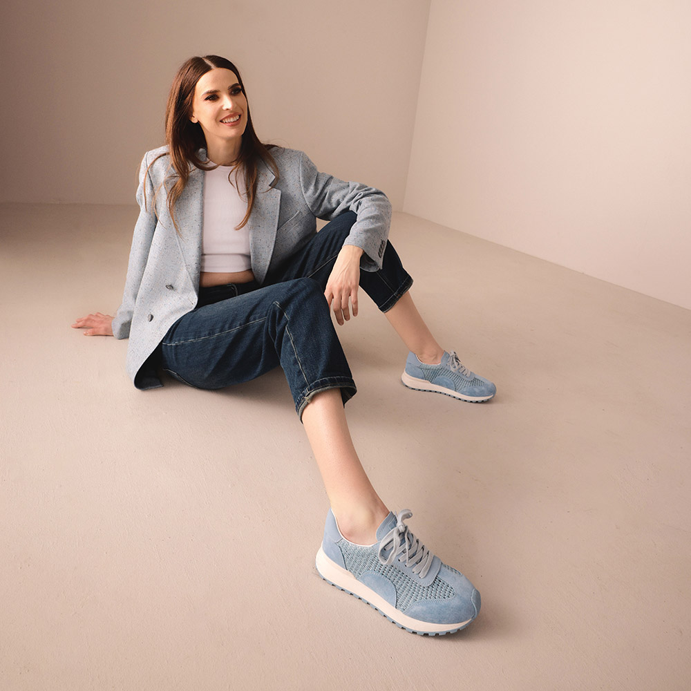 Sneakers perforați femei Benvenuti albastru deschis din piele și textil  1991DPF0750VBL - imagine 2
