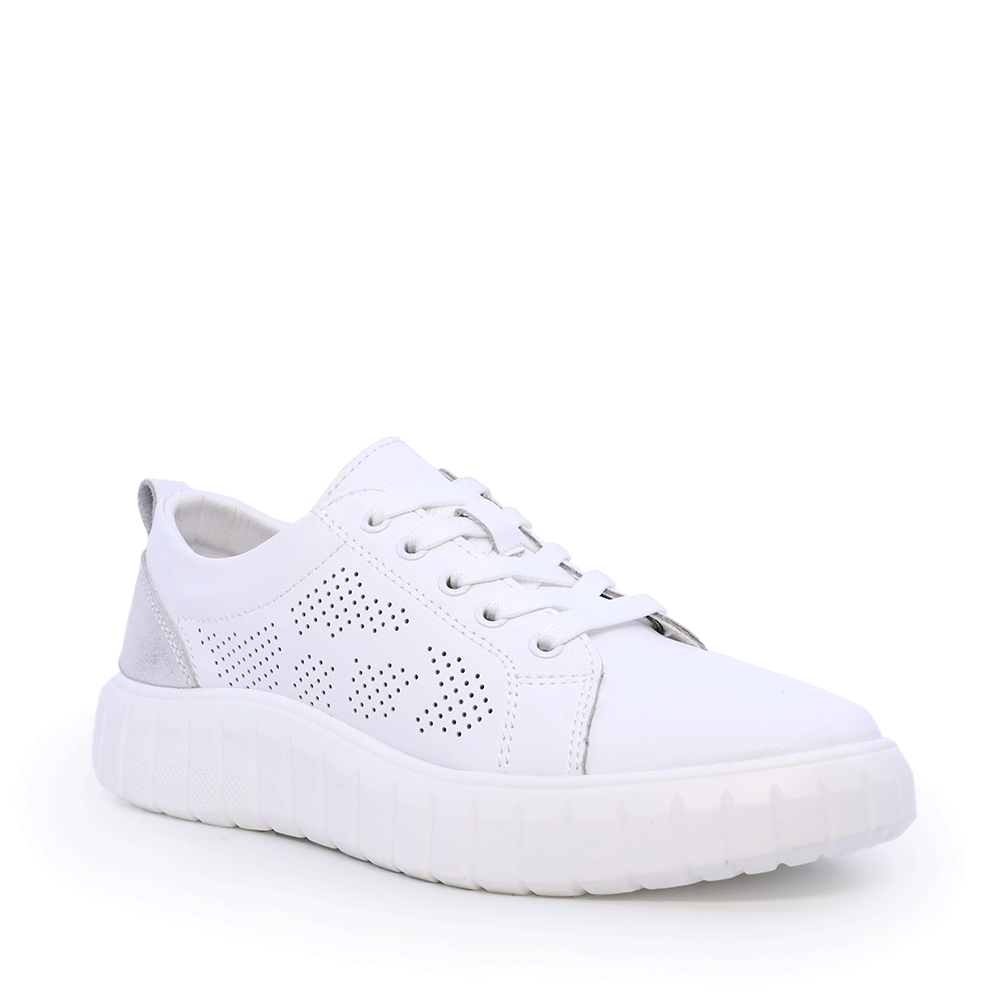 Sneakers ușori femei Benvenuti albi din piele cu perforații 1539DPF0401A - 1 | YEO