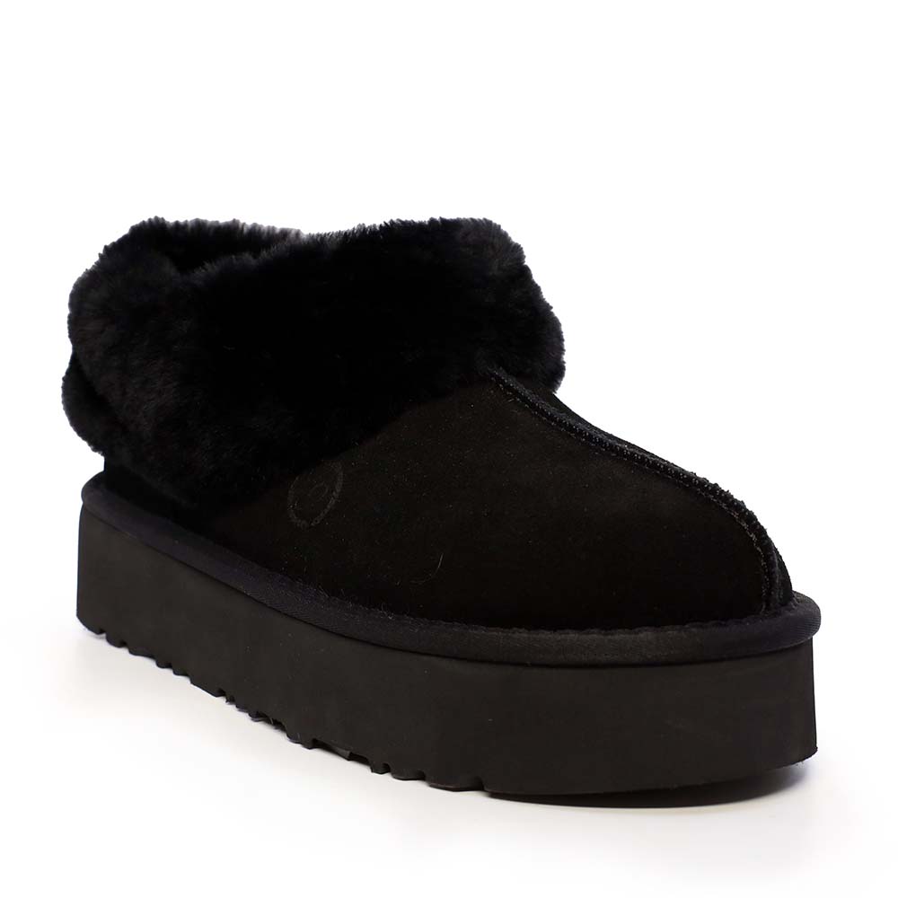 Pantofi cu blană naturală femei  Benvenuti negri din piele întoarsă 3350DP2000VN - 1 | YEO