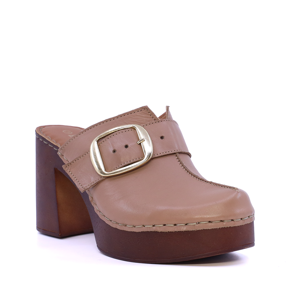 Saboți cu toc femei Benvenuti taupe din piele cu cataramă decorativă   511DST5462TA