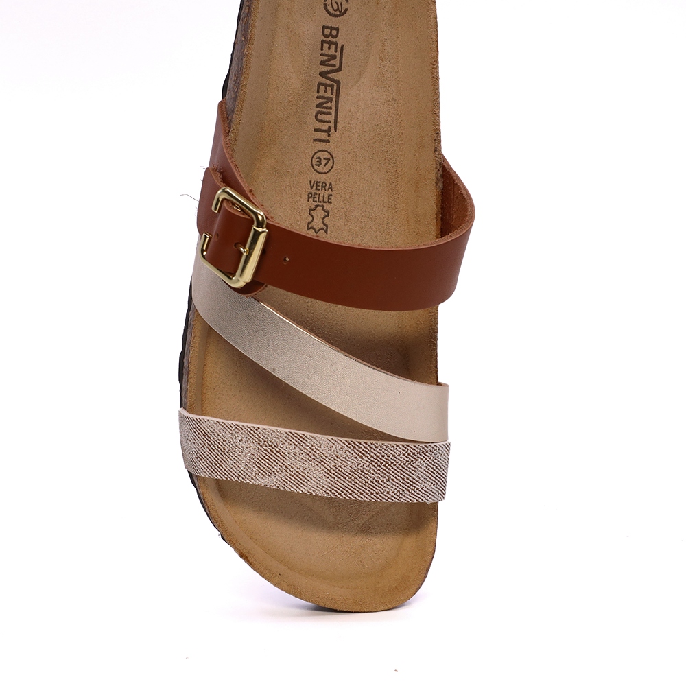 Saboți pe talpă joasă femei Benvenuti cognac din piele 2619DST9625CO