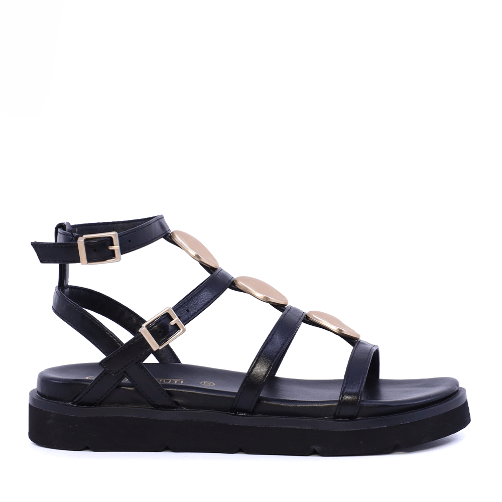Sandale cu barete multiple  Benvenuti negre  cu accesorii metalice 3931DS2365N