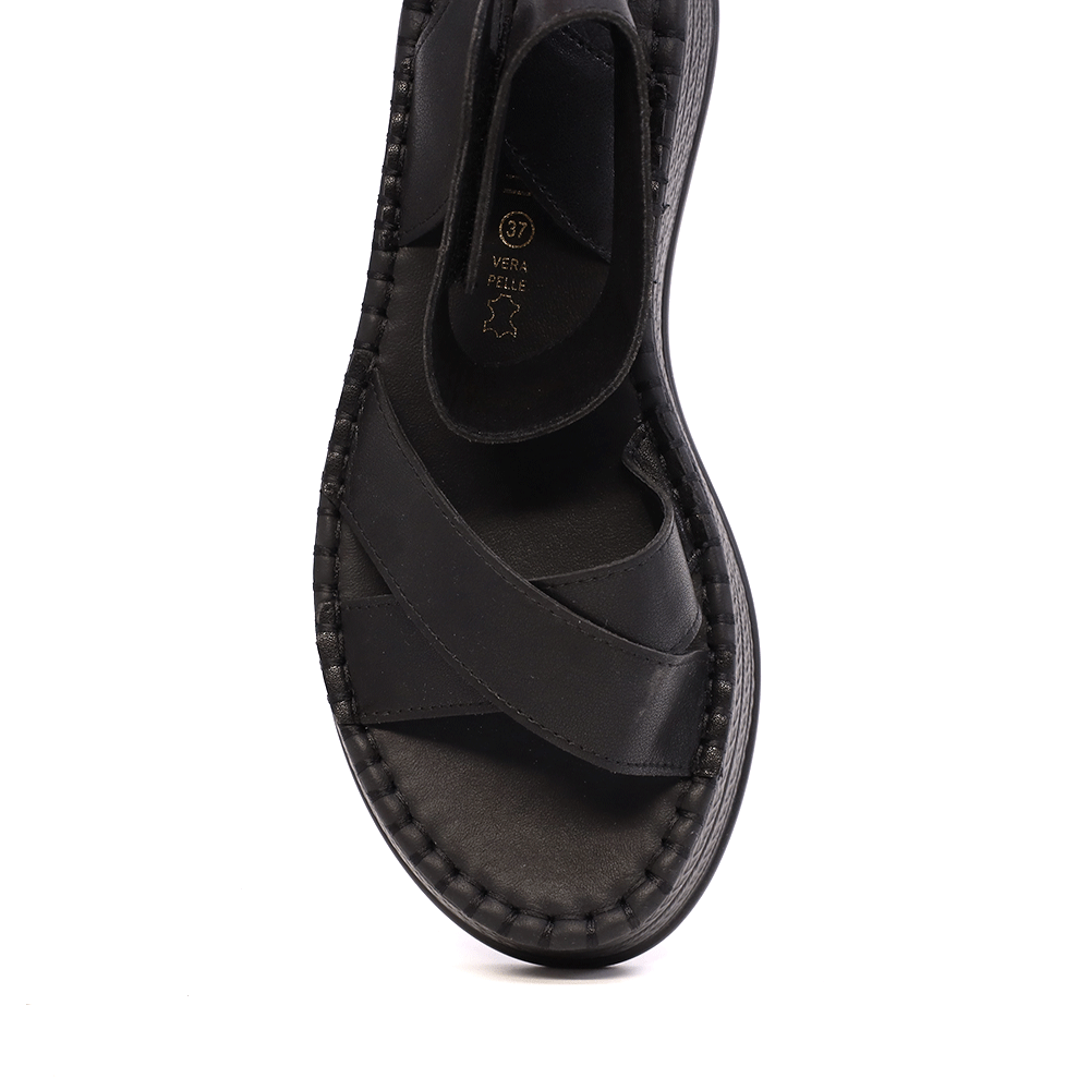 Sandale cu închidere pe gleznă femei Benvenuti negre din piele 1279DS6479N