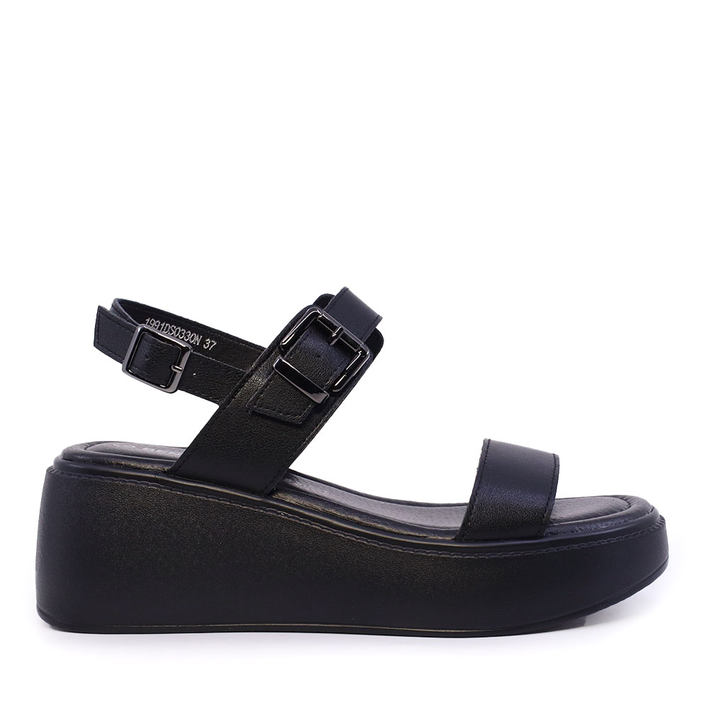 Sandale cu platformă femei Benvenuti negre din piele 1991DS0330N