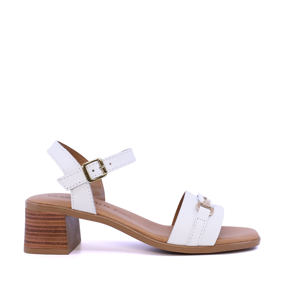Sandale cu toc mediu femei Benvenuti albe din piele 2611DS3400A