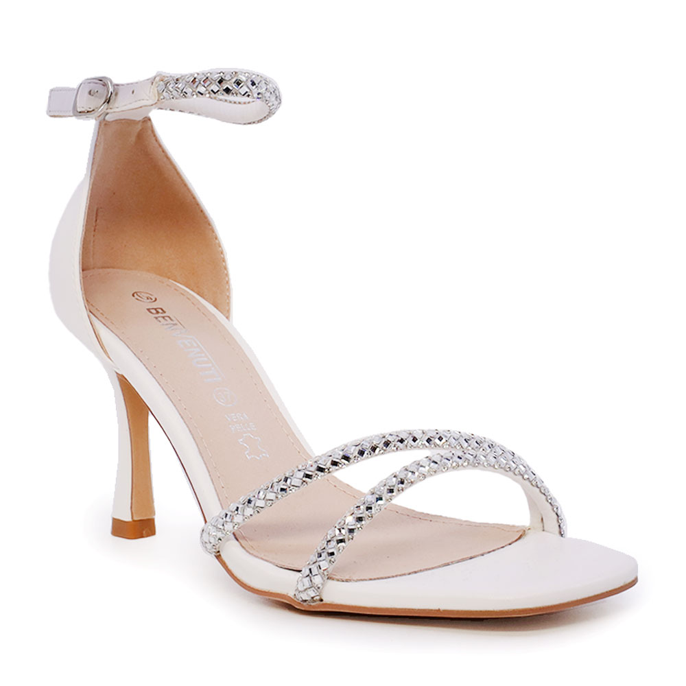 Sandale cu toc și ștrasuri femei Benvenuti albe  1201DS25072A - imagine 2