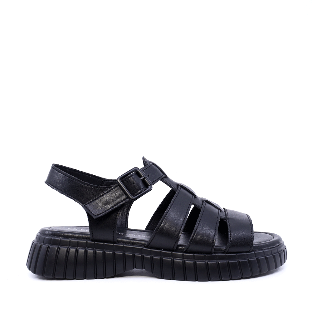 Sandale femei Benvenuti negre din piele cu barete multiple 1941DS037N