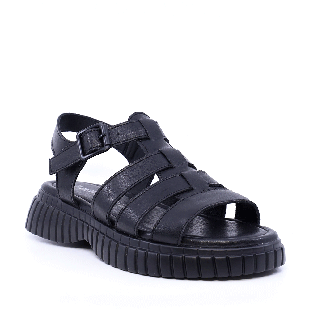 Sandale femei Benvenuti negre din piele cu barete multiple 1941DS037N - imagine 2