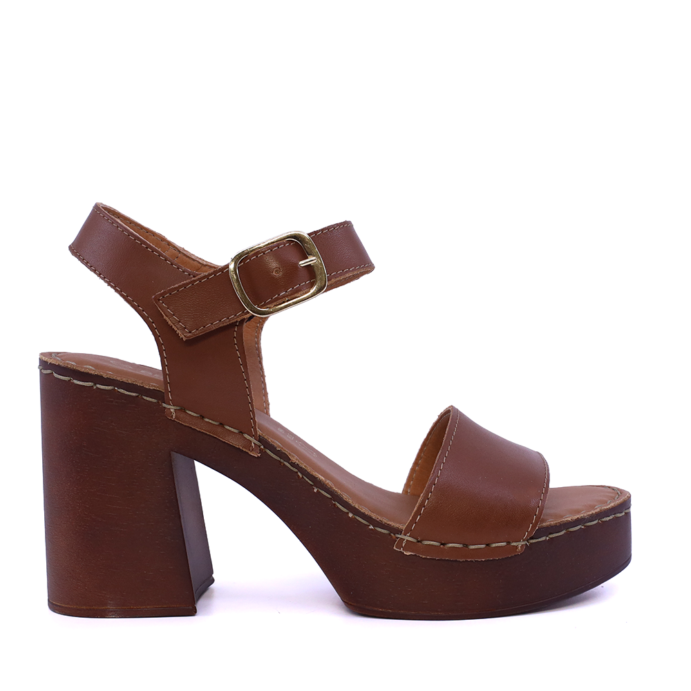 Sandale femei cu toc gros Benvenuti maro din piele 511DS5464CO