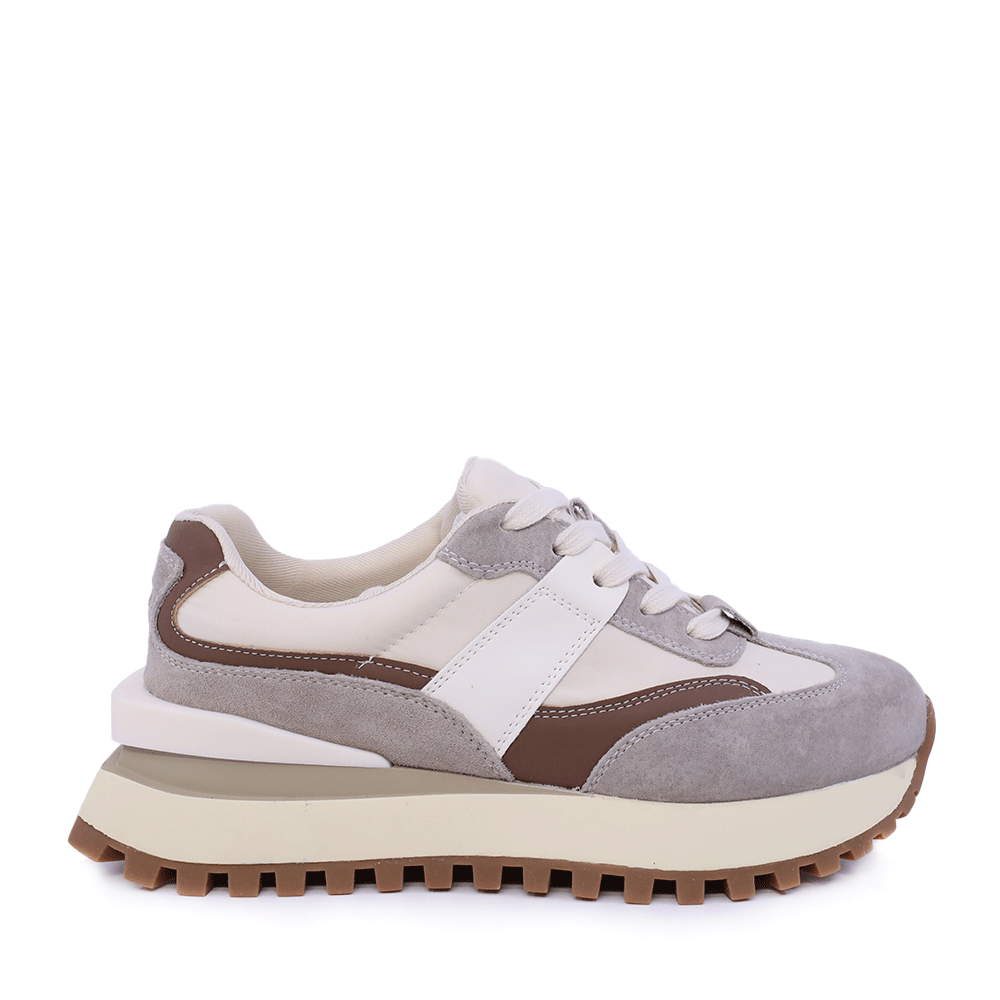 Adidasi femei Benvenuti bej cu detalii maro din piele intoarsa si textil 1991DP0460VBE