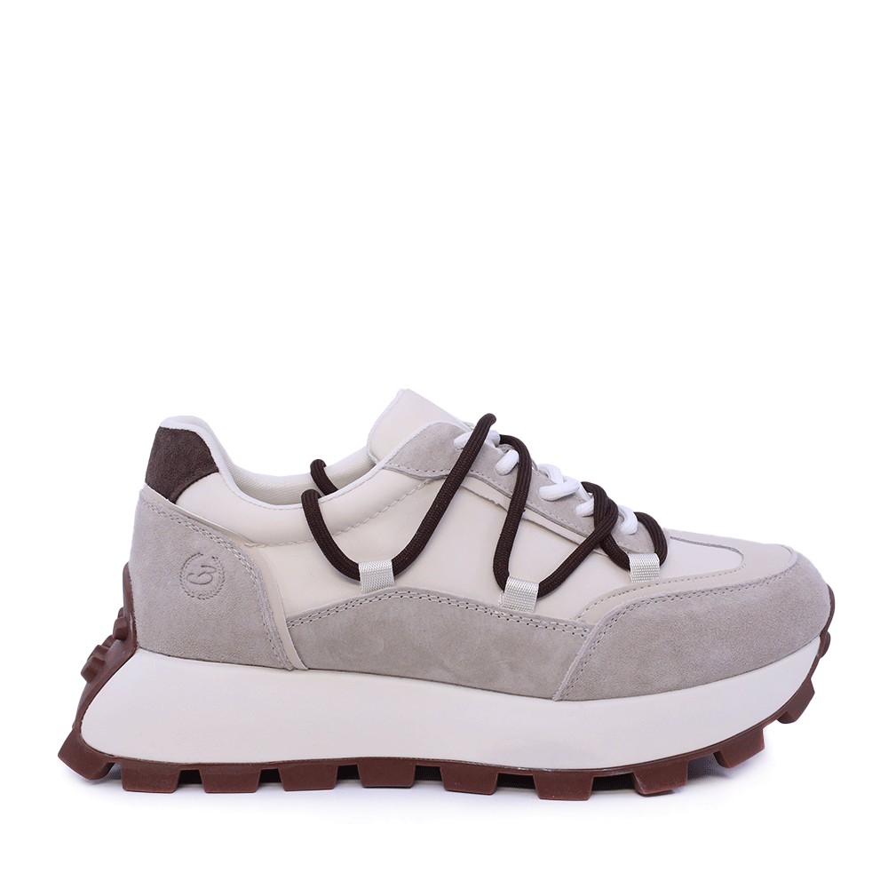 Sneakers femei Benvenuti cu șiret dublu bej din piele întoarsă și textil 1991DP0480VBE