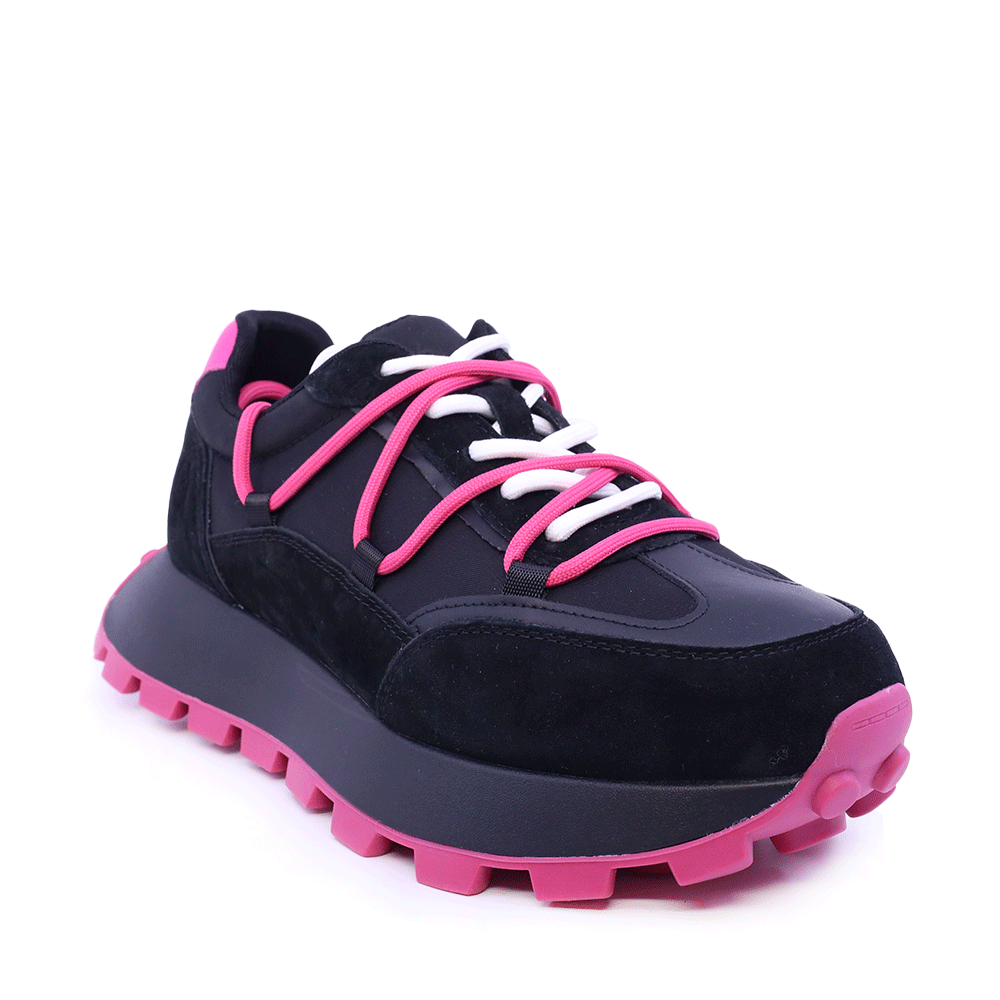 Sneakers femei Benvenuti cu șiret dublu negri din piele întoarsă și textil 1991DP0480VN - imagine 2