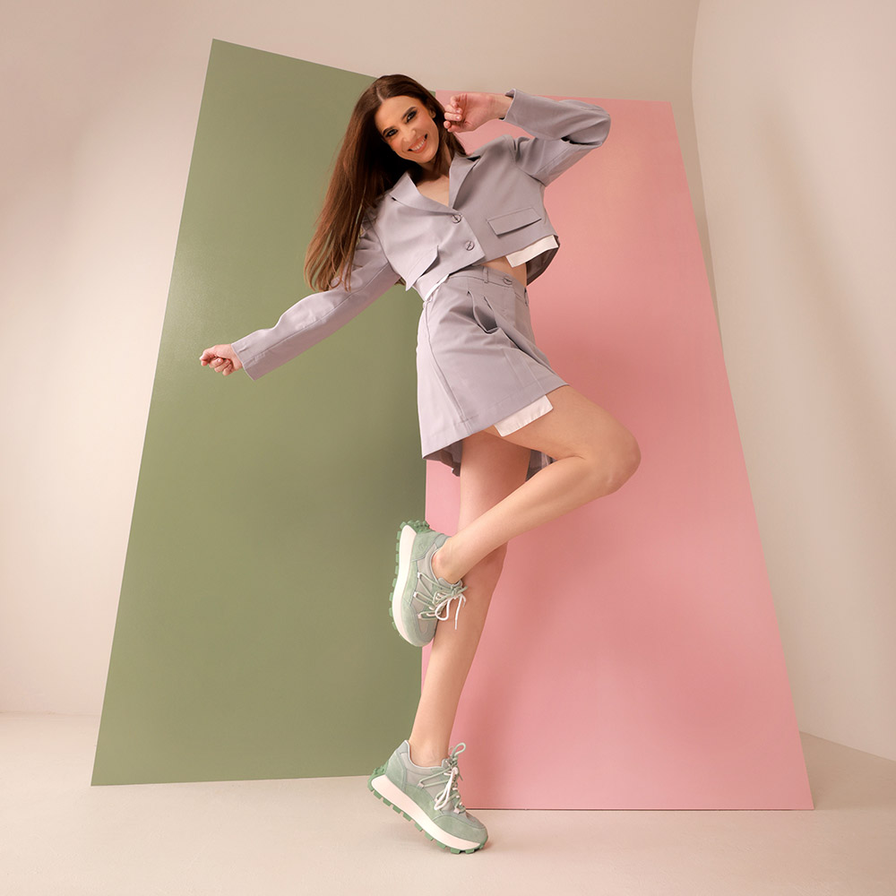 Sneakers femei Benvenuti cu șiret dublu verzi din piele întoarsă și textil 1991DP0480VV - imagine 2