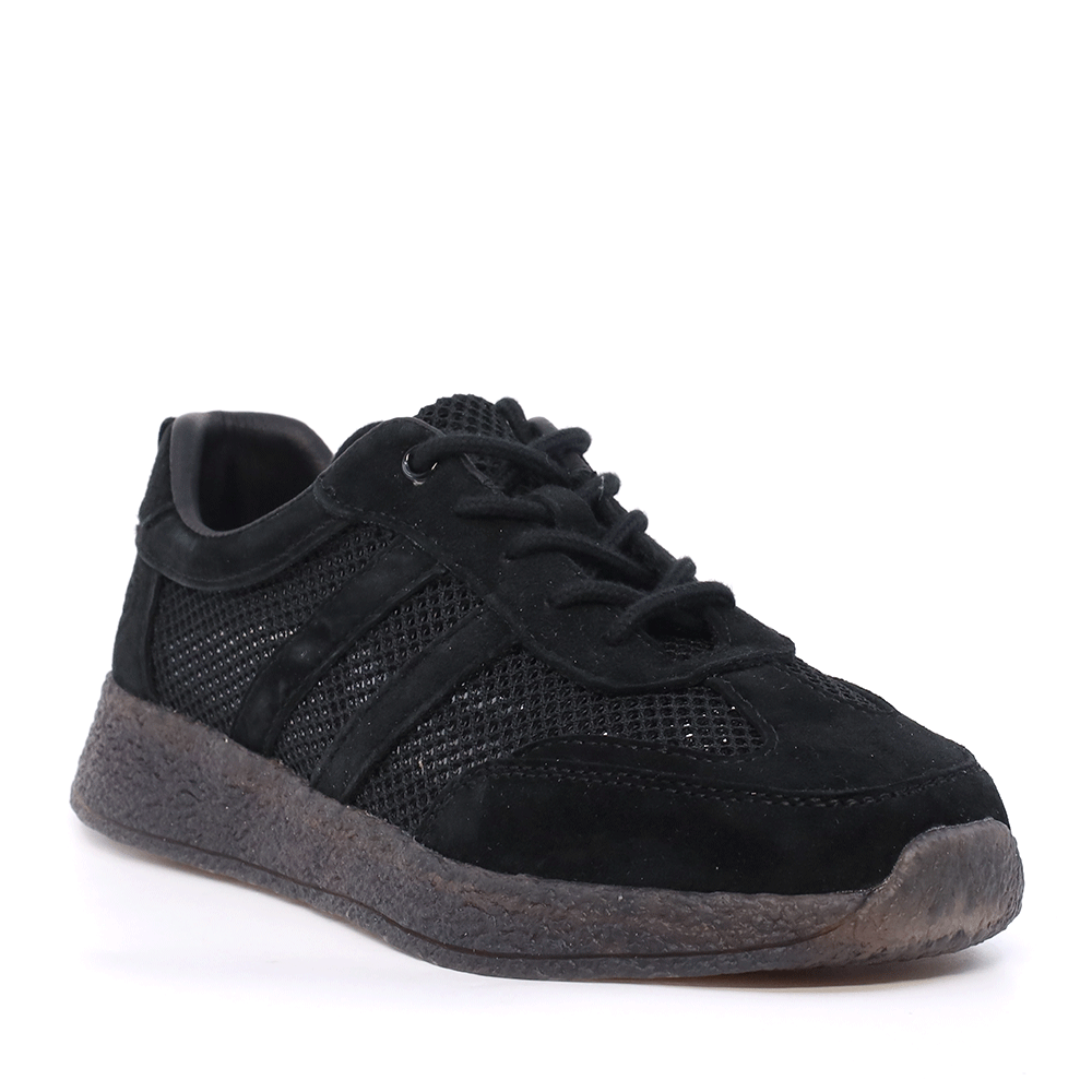 Sneakers perforați femei Benvenuti negri  din piele și textil  1991DPF0620VN - imagine 2