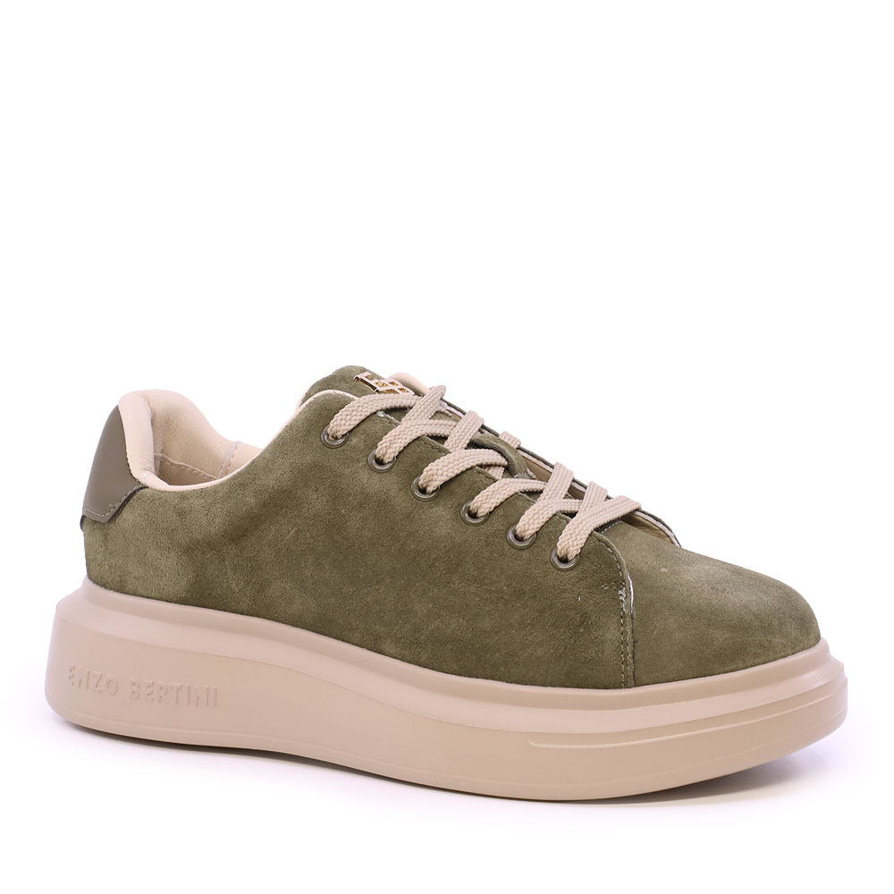 Sneakers ușori femei Benvenuti verde olive din piele întoarsă 3862DP585VKA — imaginea 2