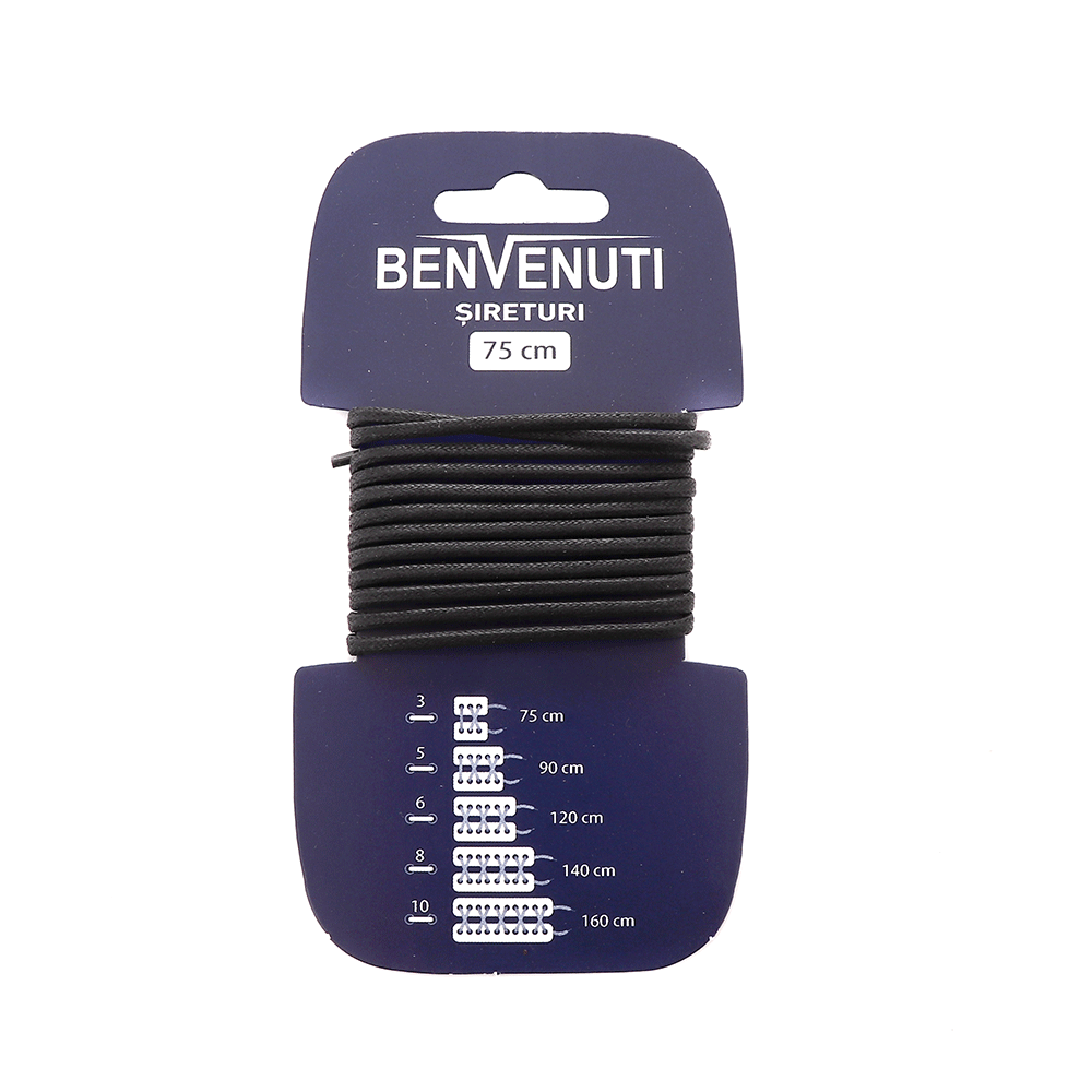 Șiret rotund cerat subțire Benvenuti negru din bumbac 97si75rcbn
