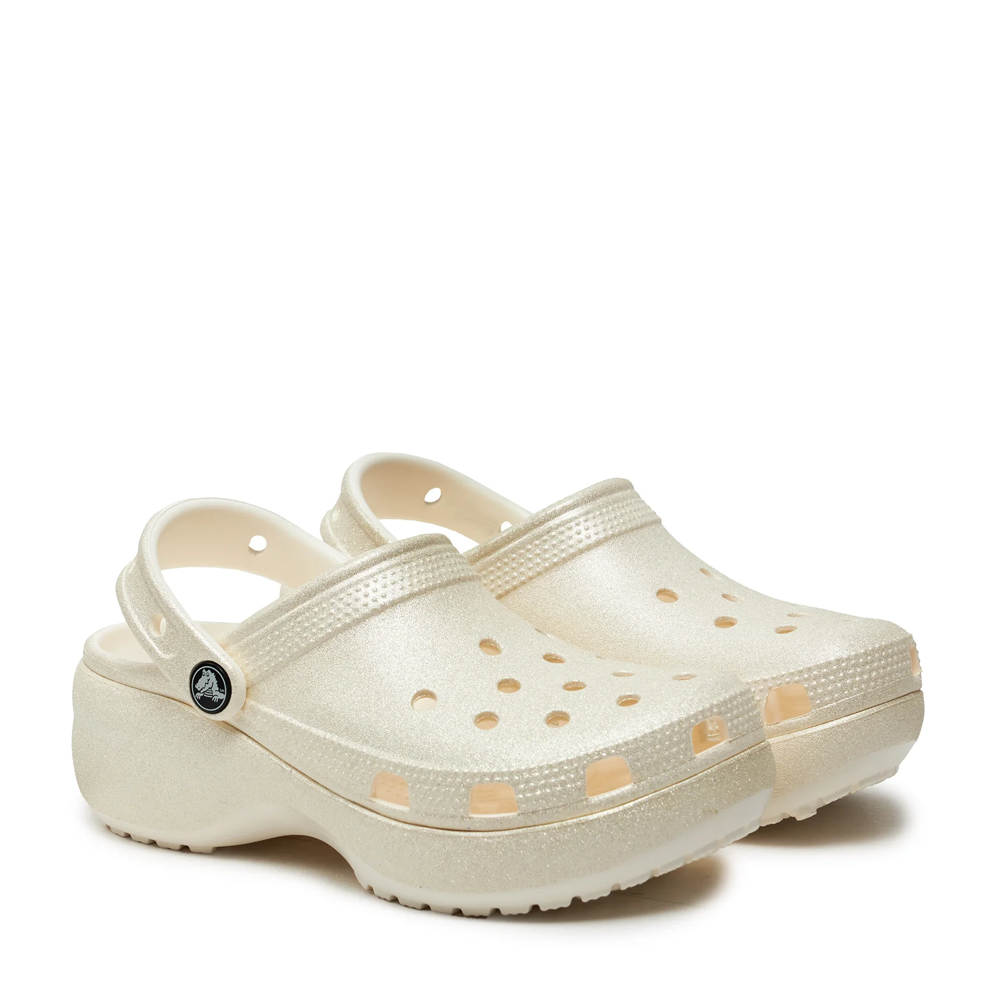 Saboți femei CROCS Classic Platform Glitter Clog chalk 3891DSL207241GLBE - imagine 2