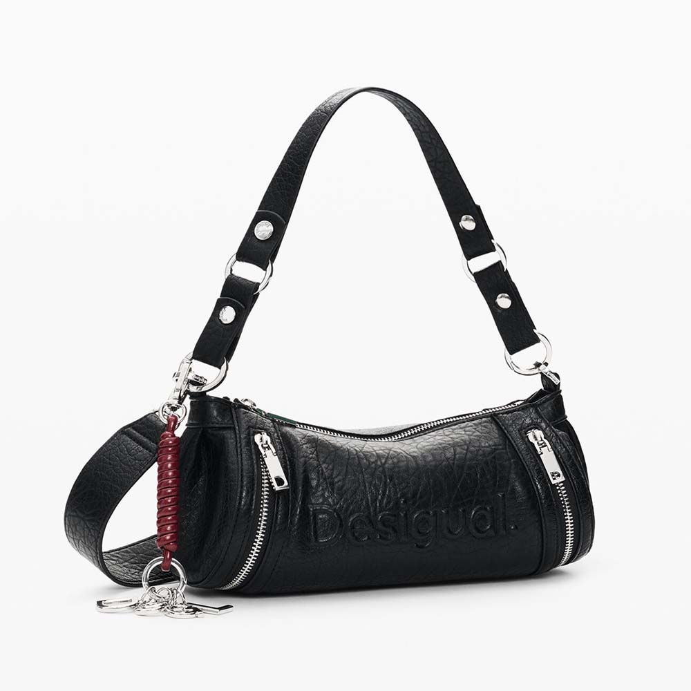 Poșetă baguette femei DESIGUAL neagra cu logo frontal 2182POSSSAXP99N