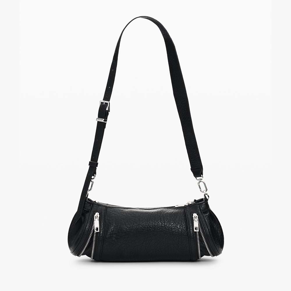 Poșetă baguette femei DESIGUAL neagra cu logo frontal 2182POSSSAXP99N