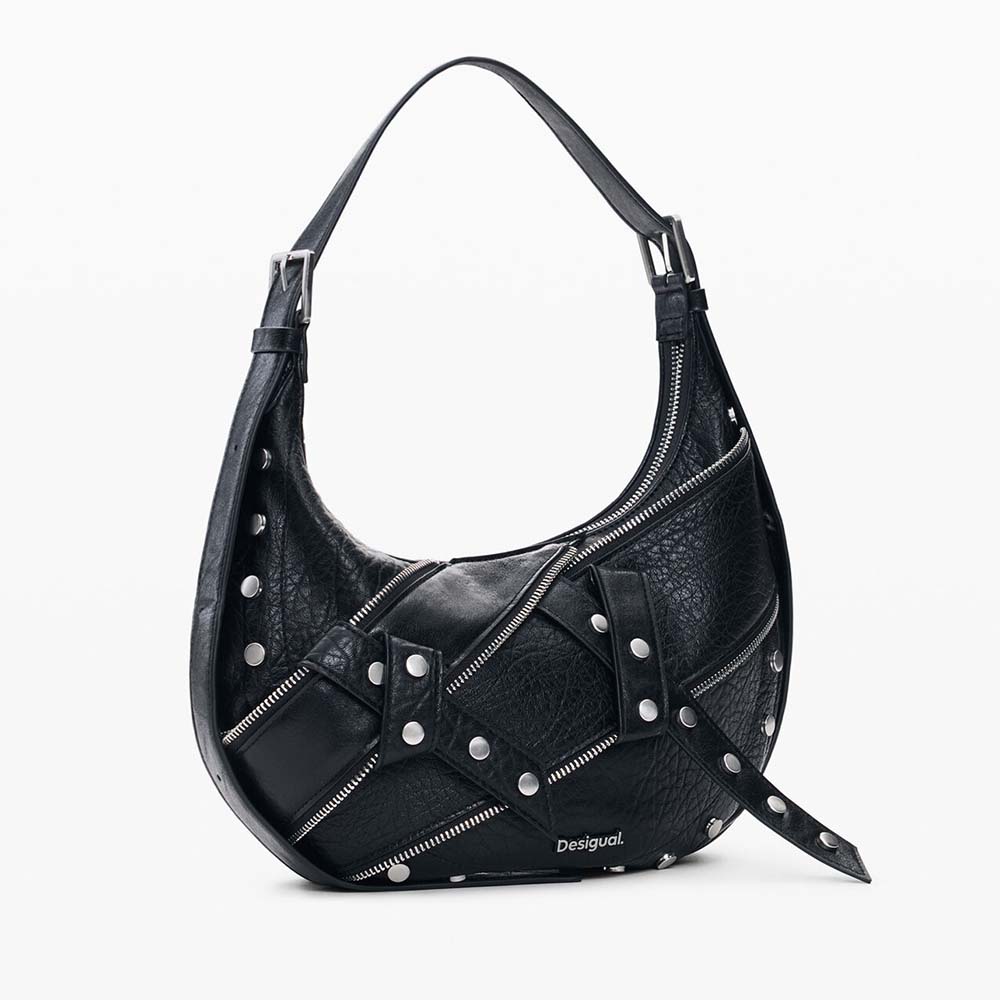 Poșetă hobo femei DESIGUAL neagră cu accesorii deco 2182POSSSAXP28N