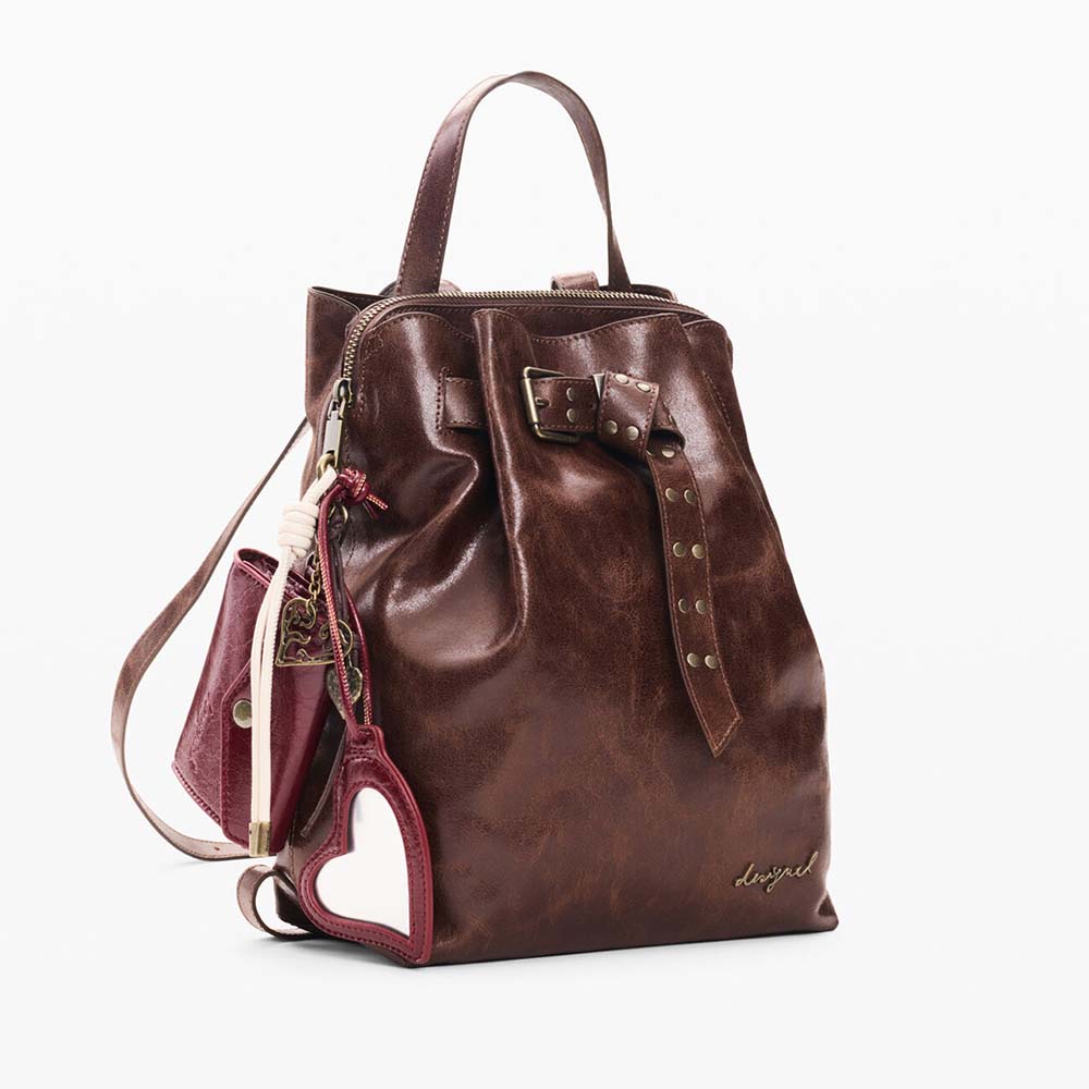 Rucsac femei DESIGUAL maro cu logo 2182RUCSSAKP12M