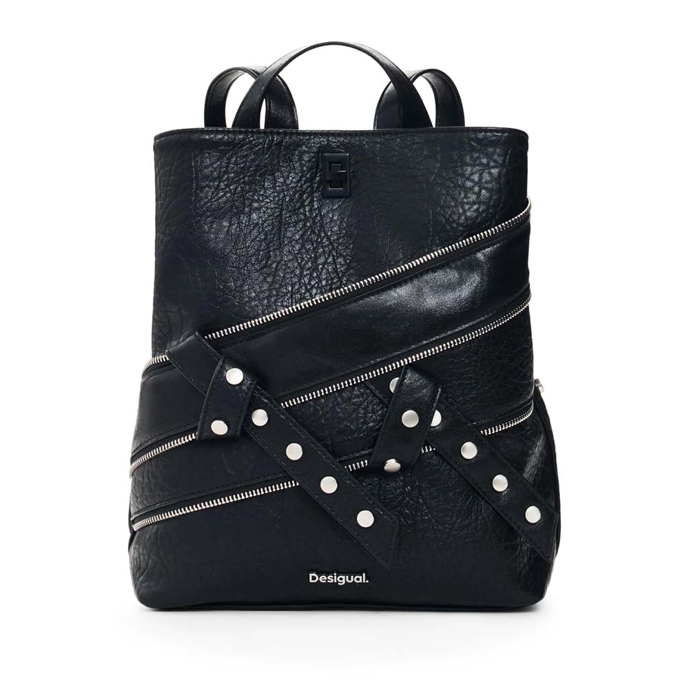 Rucsac femei DESIGUAL negru cu accesorii metalice 2182RUCSSAKP30N