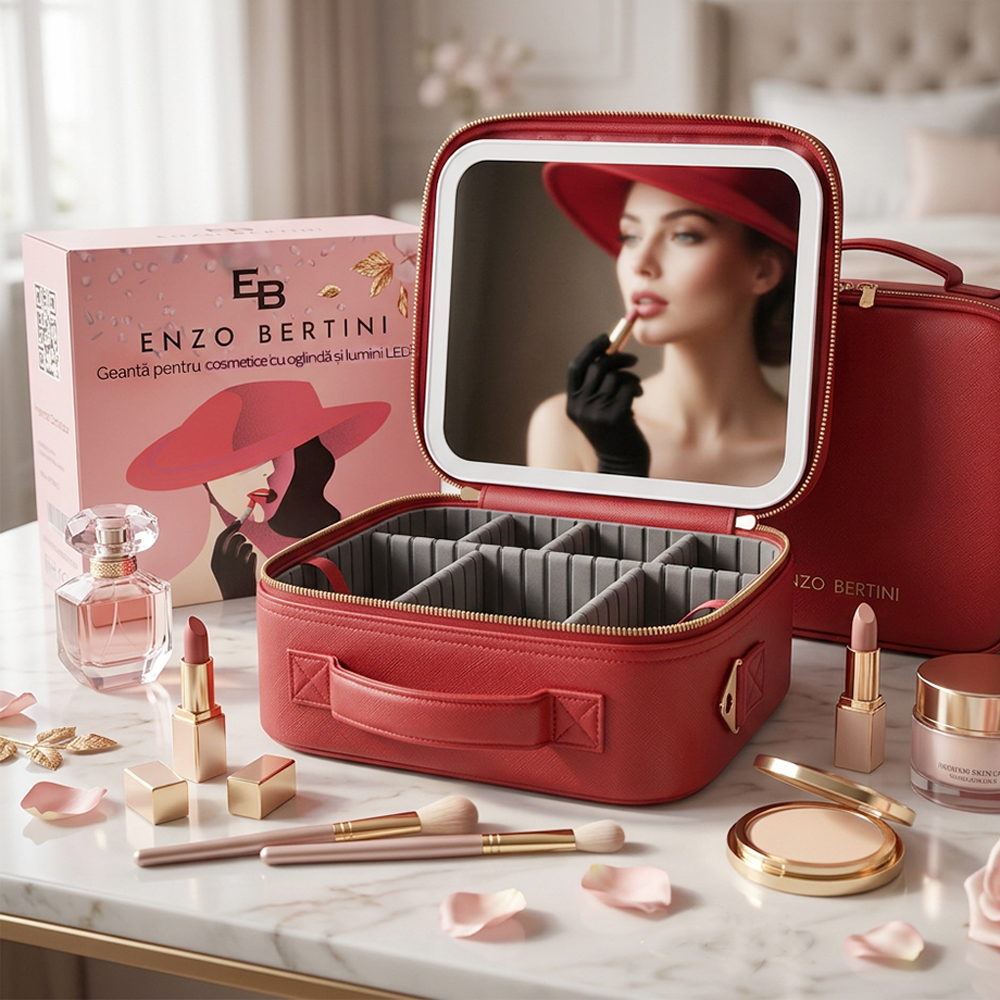 Geanta pentru cosmetice cu oglinda LED si compartimentare modulara Enzo Bertini 401geacoebon02r