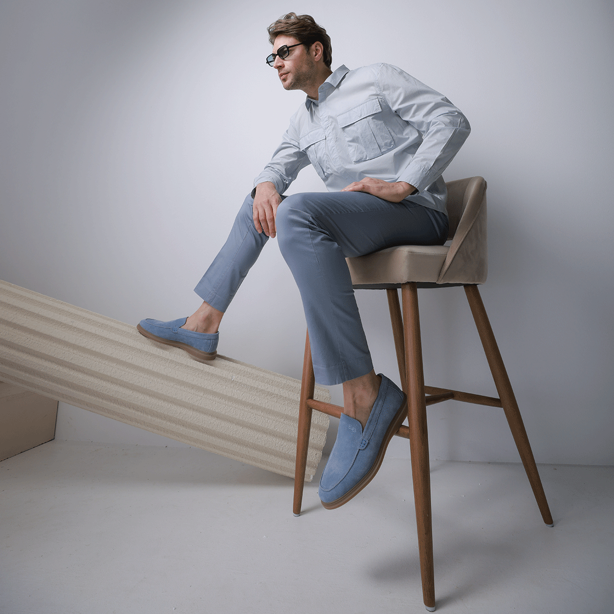 Mocasini bărbați Enzo Bertini Premium Collection albastru deschis din piele întoarsă 1641BM232298VAZ