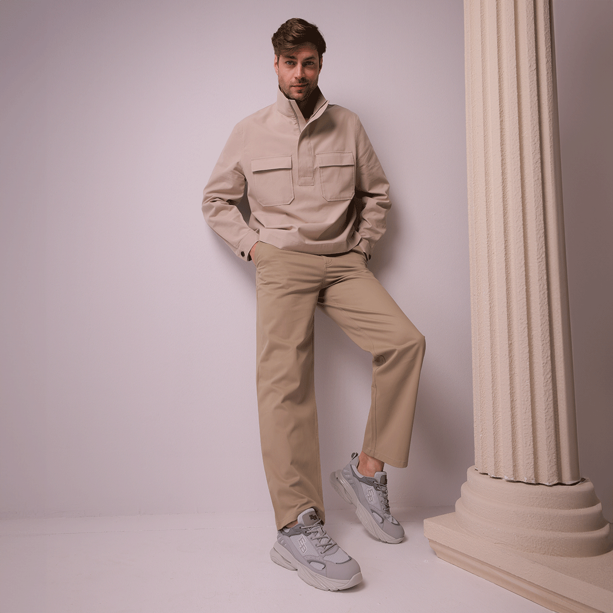 Sneakers bărbați Enzo Bertini gri din piele și textil 3661BP191GR — imaginea 2